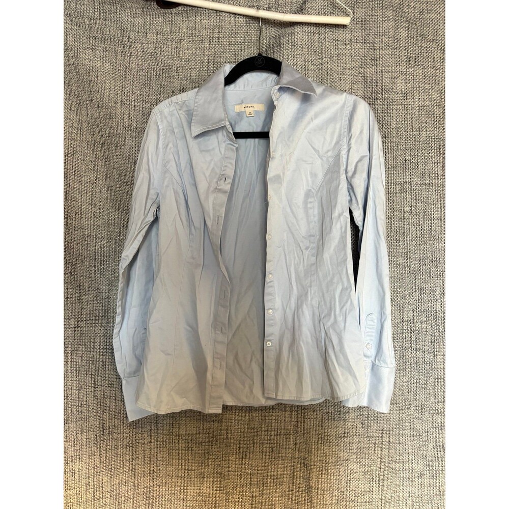 Merona light blue, long-sleeve button-up shirt with a pointed collar and front
